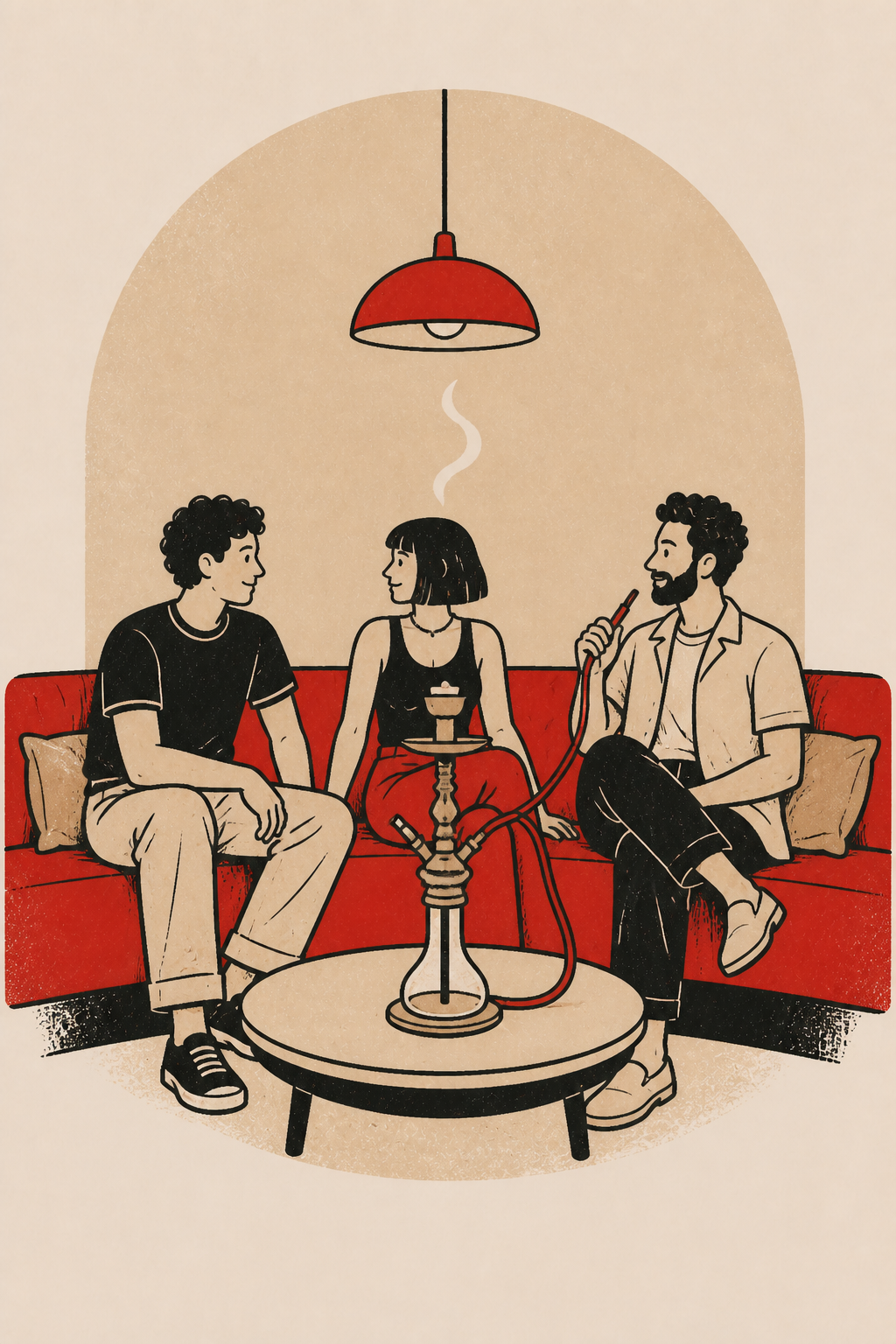 Drei Personen sitzen gemeinsam in einer Lounge